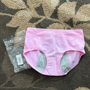 Pink Lace Trim Women's Period Underwear XL